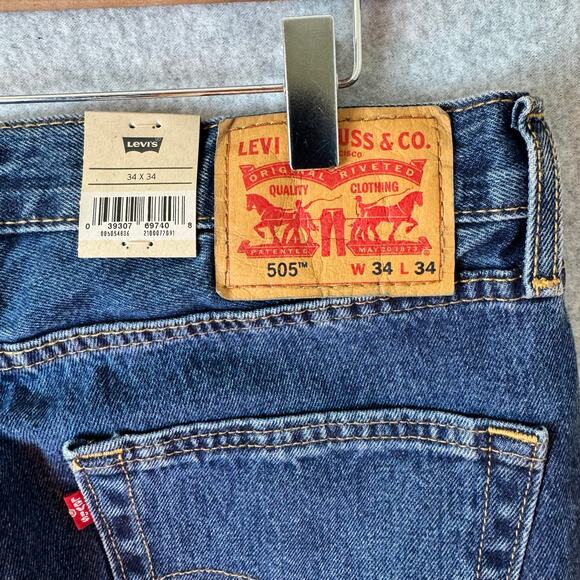 Levi’s 505 Jeans Mens Size 34 Straight Leg 100% Cotton Dark Wash Casual Work New - Picture 7 of 11